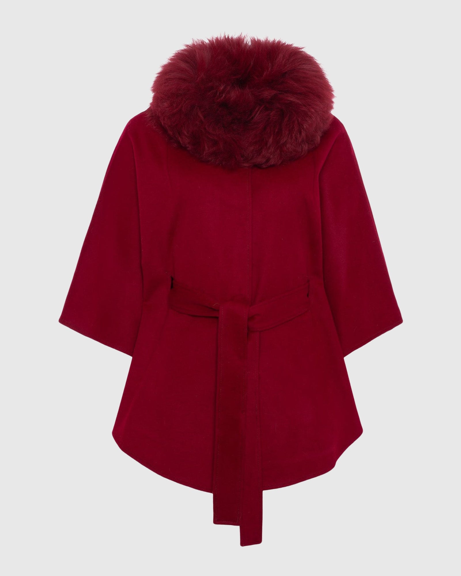 Select Wool Belted Cape with Select Lamb Collar | Wine
