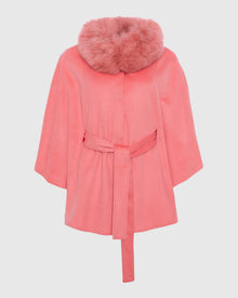 Select Wool Belted Cape with Select Lamb Collar | Coral