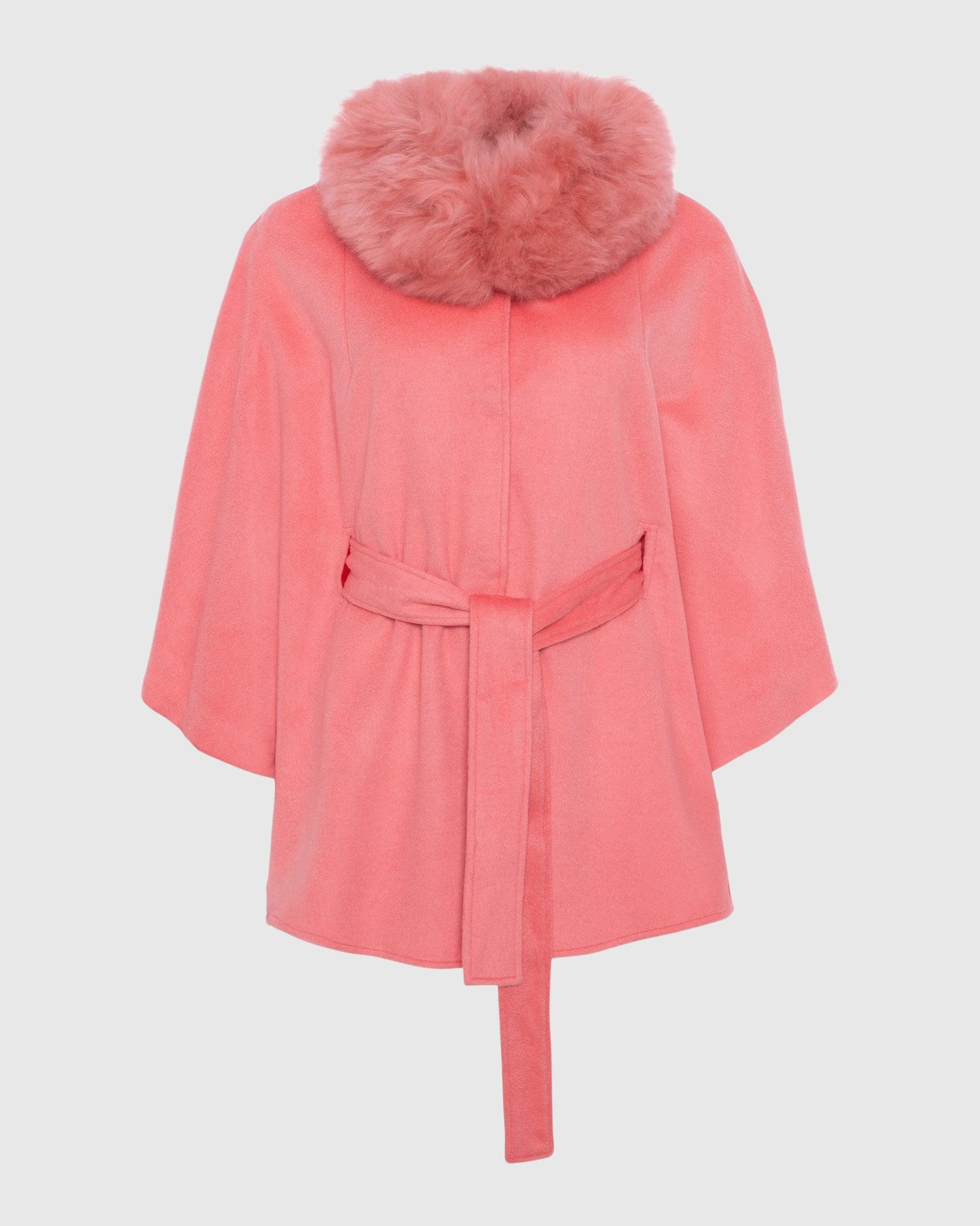 Select Wool Belted Cape with Select Lamb Collar | Coral