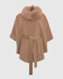 Select Wool Belted Cape with Select Lamb Collar | Camel