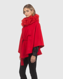 Select Wool Belted Cape with Select Lamb Collar | Red
