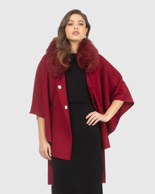 Select Wool Belted Cape with Select Lamb Collar | Wine