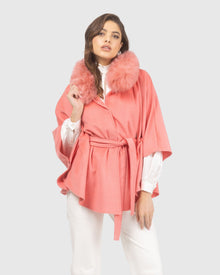 Select Wool Belted Cape with Select Lamb Collar | Coral
