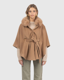 Select Wool Belted Cape with Select Lamb Collar | Camel