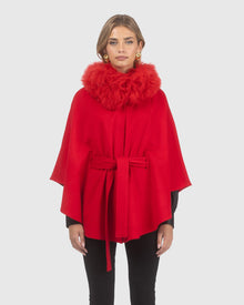 Select Wool Belted Cape with Select Lamb Collar | Red