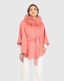 Select Wool Belted Cape with Select Lamb Collar | Coral