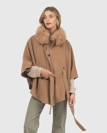 Select Wool Belted Cape with Select Lamb Collar | Camel