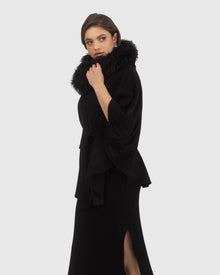 Select Wool Belted Cape with Select Lamb Collar | Black