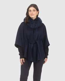 Select Wool Belted Cape with Select Lamb Collar | Navy