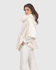 Select Wool Belted Cape with Select Lamb Collar | Ivory