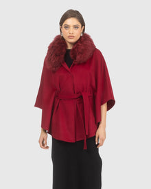 Select Wool Belted Cape with Select Lamb Collar | Wine