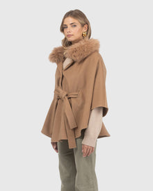 Select Wool Belted Cape with Select Lamb Collar | Camel