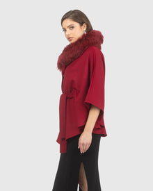 Select Wool Belted Cape with Select Lamb Collar | Wine