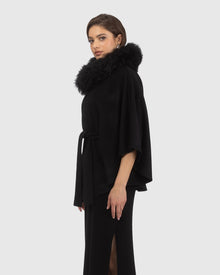 Select Wool Belted Cape with Select Lamb Collar | Black