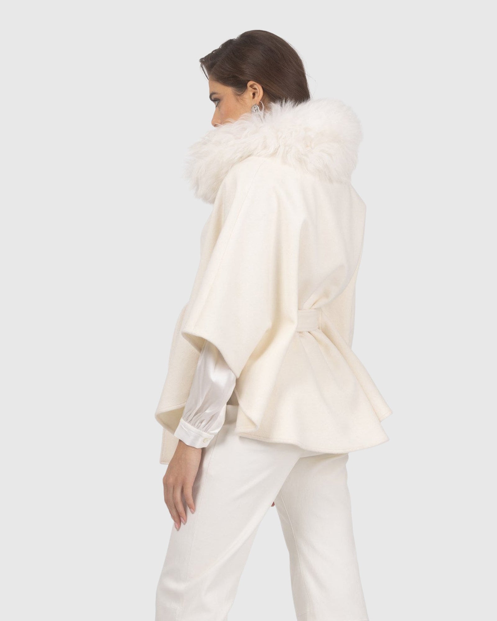 Select Wool Belted Cape with Select Lamb Collar | Ivory