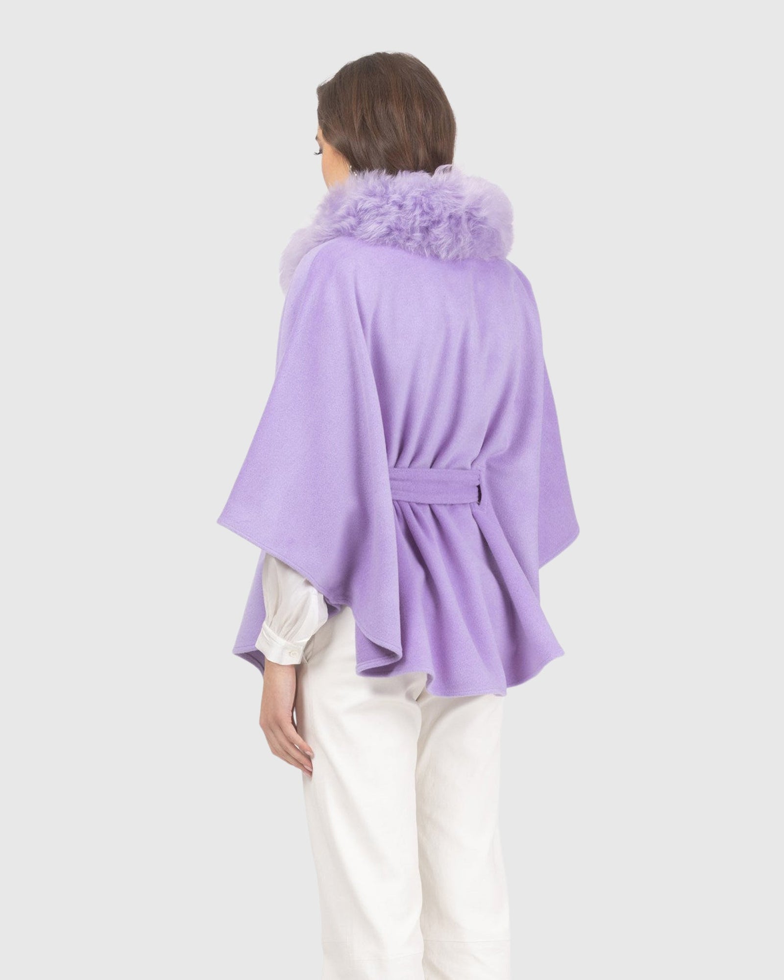 Select Wool Belted Cape with Select Lamb Collar | Lilac