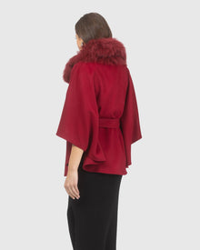 Select Wool Belted Cape with Select Lamb Collar | Wine