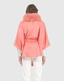 Select Wool Belted Cape with Select Lamb Collar | Coral