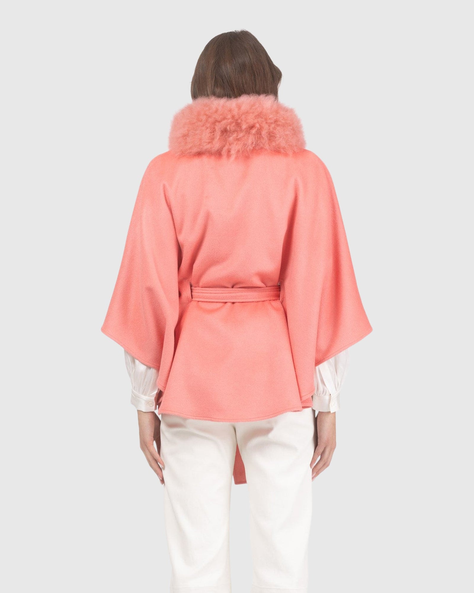 Select Wool Belted Cape with Select Lamb Collar | Coral