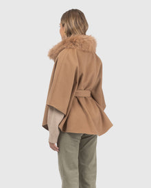 Select Wool Belted Cape with Select Lamb Collar | Camel
