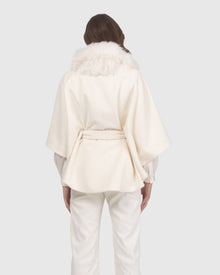 Select Wool Belted Cape with Select Lamb Collar | Ivory