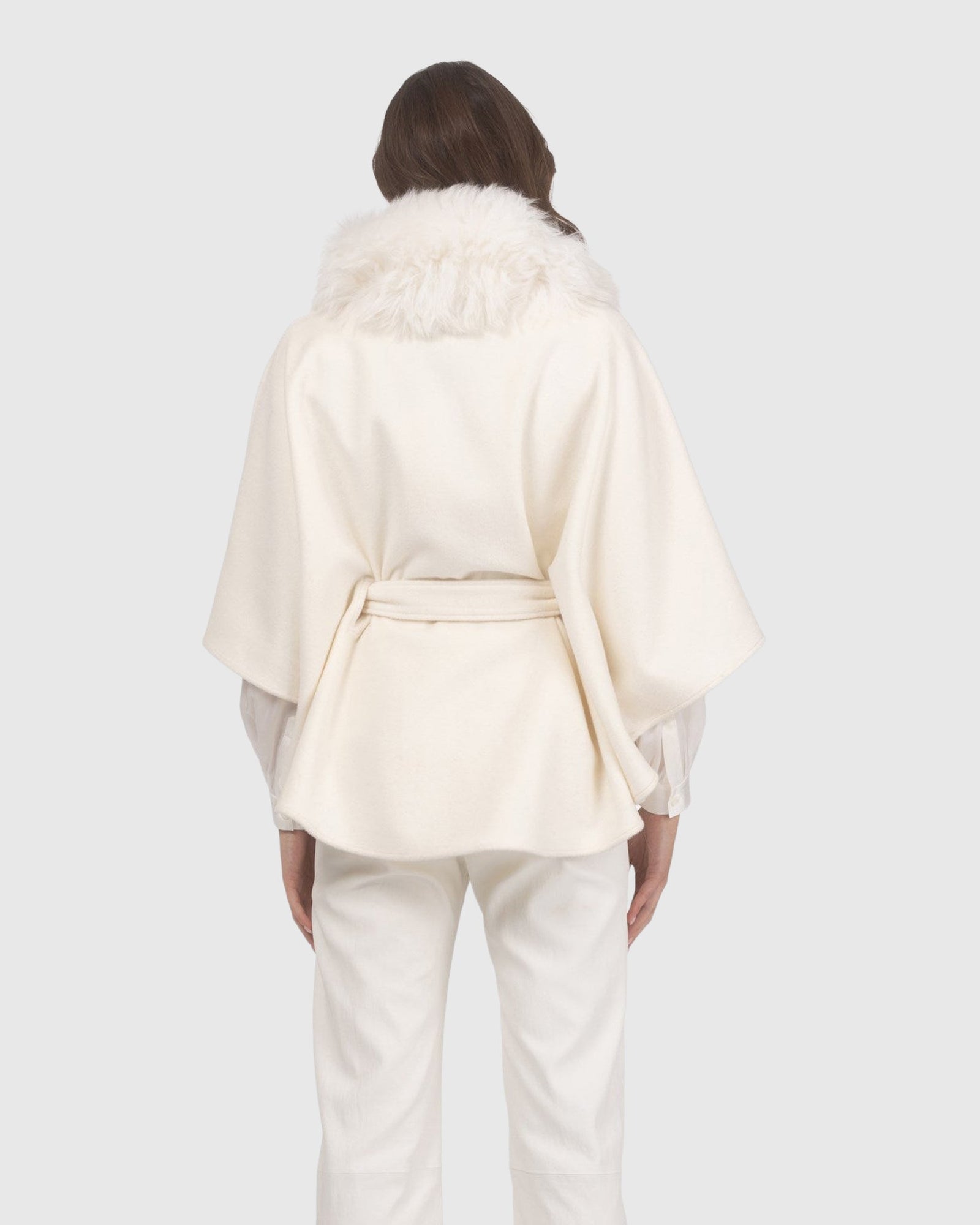 Select Wool Belted Cape with Select Lamb Collar | Ivory