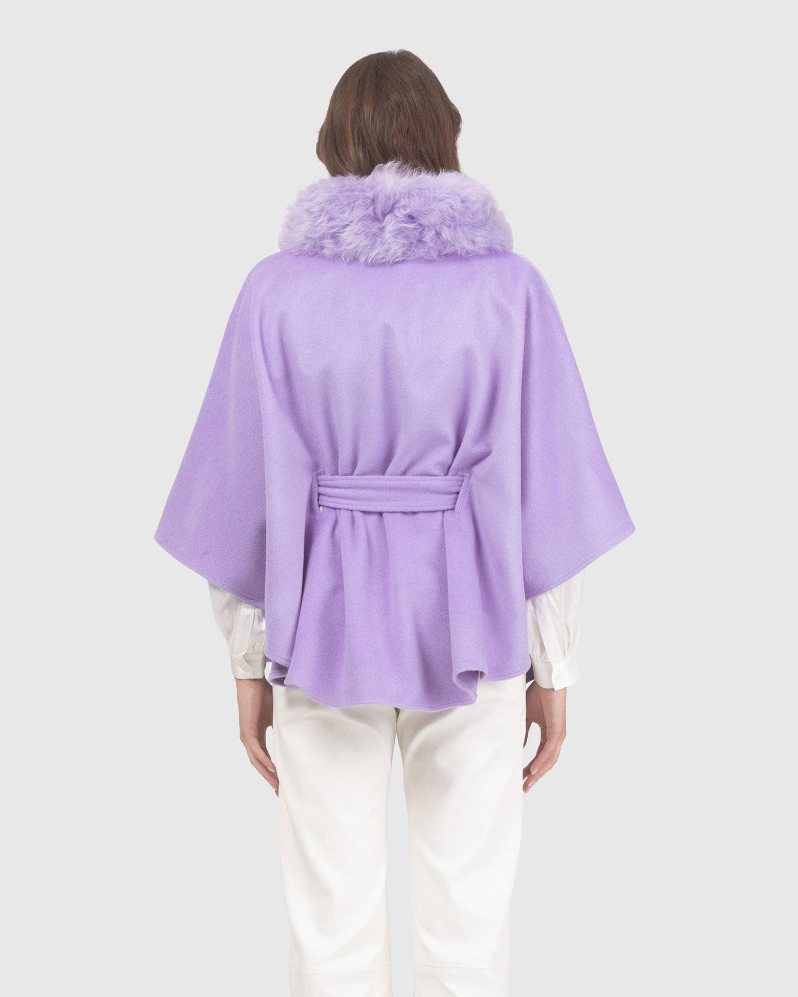 Select Wool Belted Cape with Select Lamb Collar | Lilac