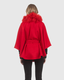 Select Wool Belted Cape with Select Lamb Collar | Red