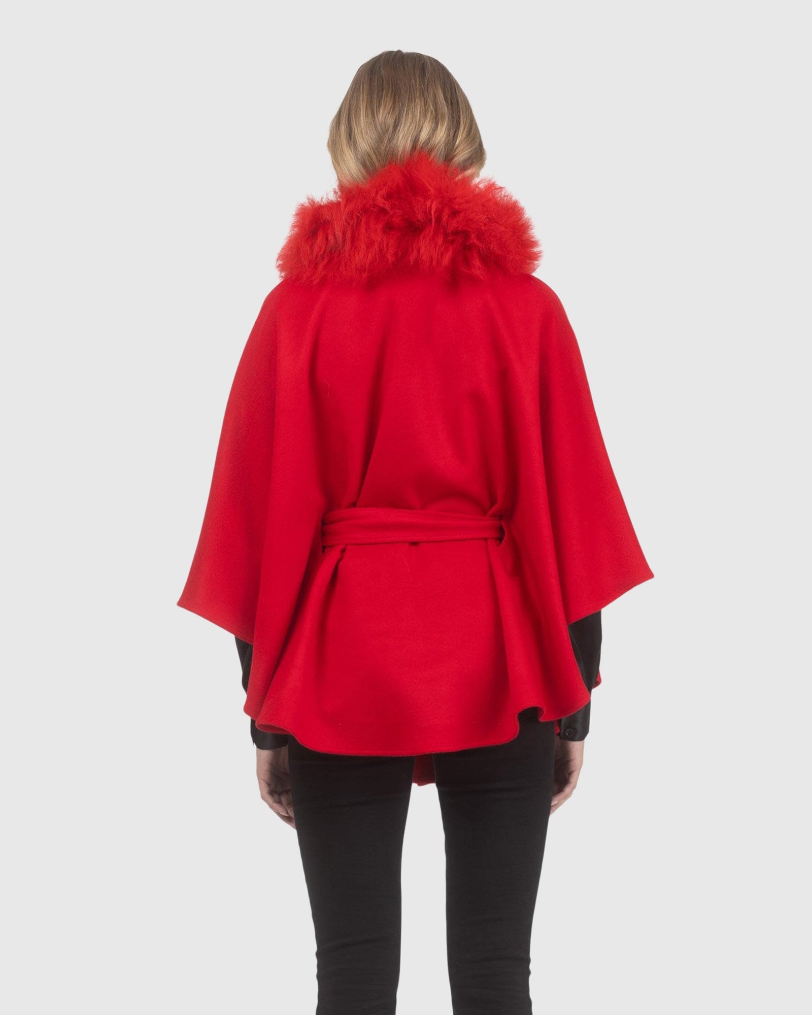 Select Wool Belted Cape with Select Lamb Collar | Red