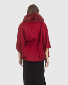 Select Wool Belted Cape with Select Lamb Collar | Wine