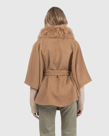 Select Wool Belted Cape with Select Lamb Collar | Camel