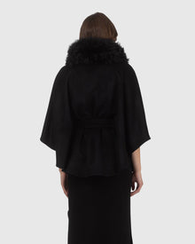 Select Wool Belted Cape with Select Lamb Collar | Black