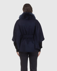 Select Wool Belted Cape with Select Lamb Collar | Navy