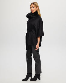 Select Wool Belted Cape With Toscana Shearling Lamb Collar | Women | Black