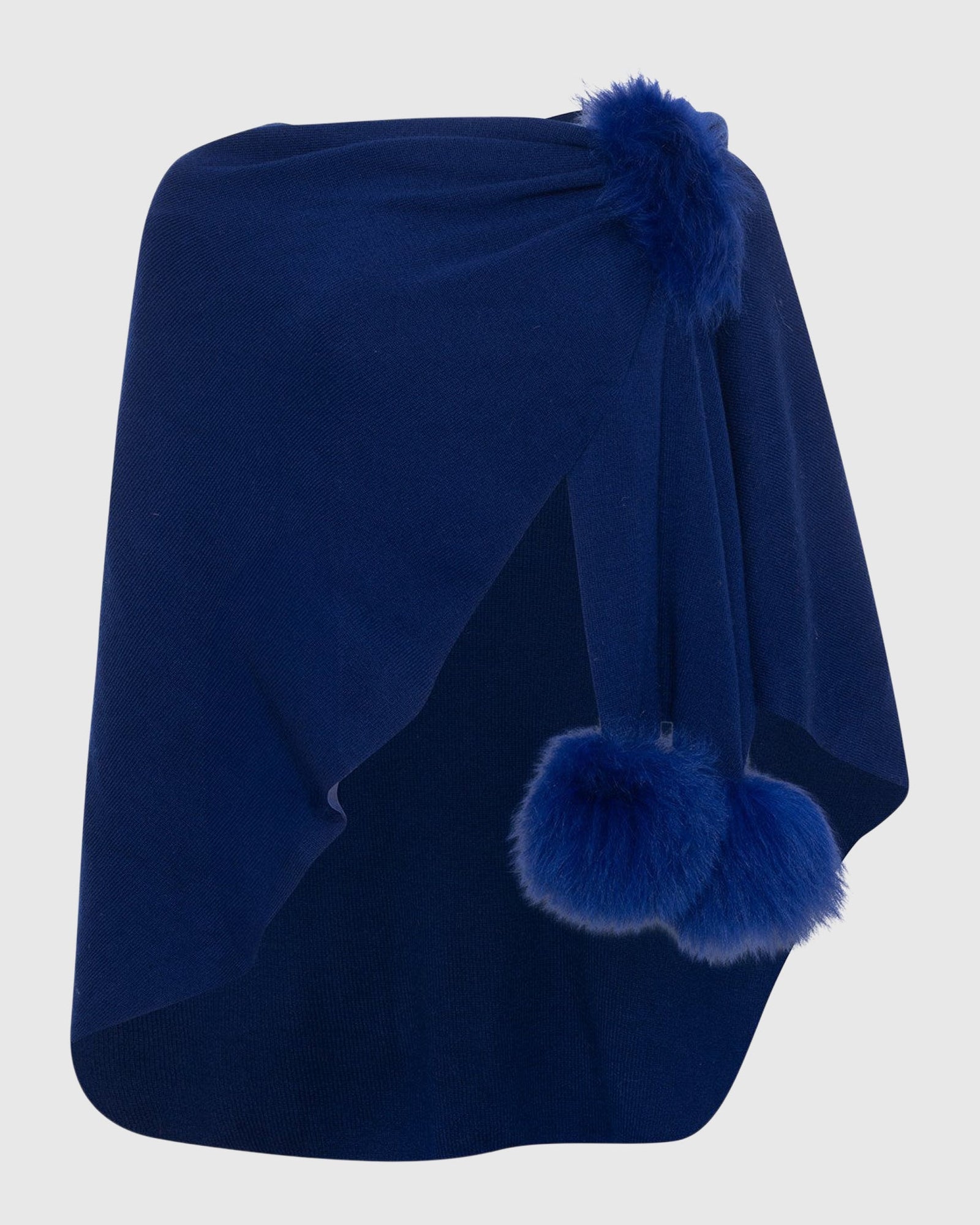 Select Wool Capelet With Select Lamb Poms | Cobalt Blue
