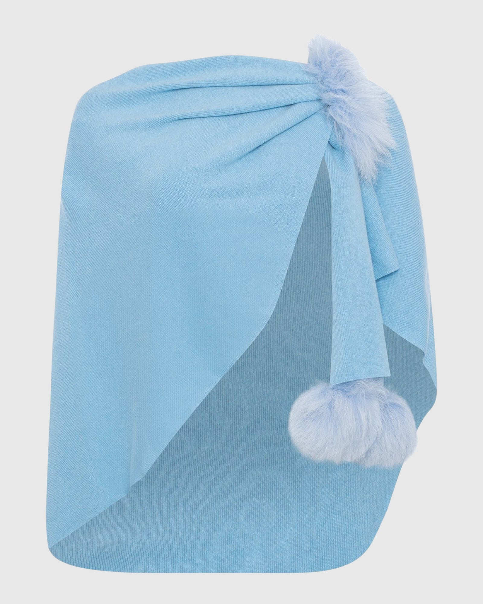 Select Wool Capelet With Select Lamb Poms | Light Blue