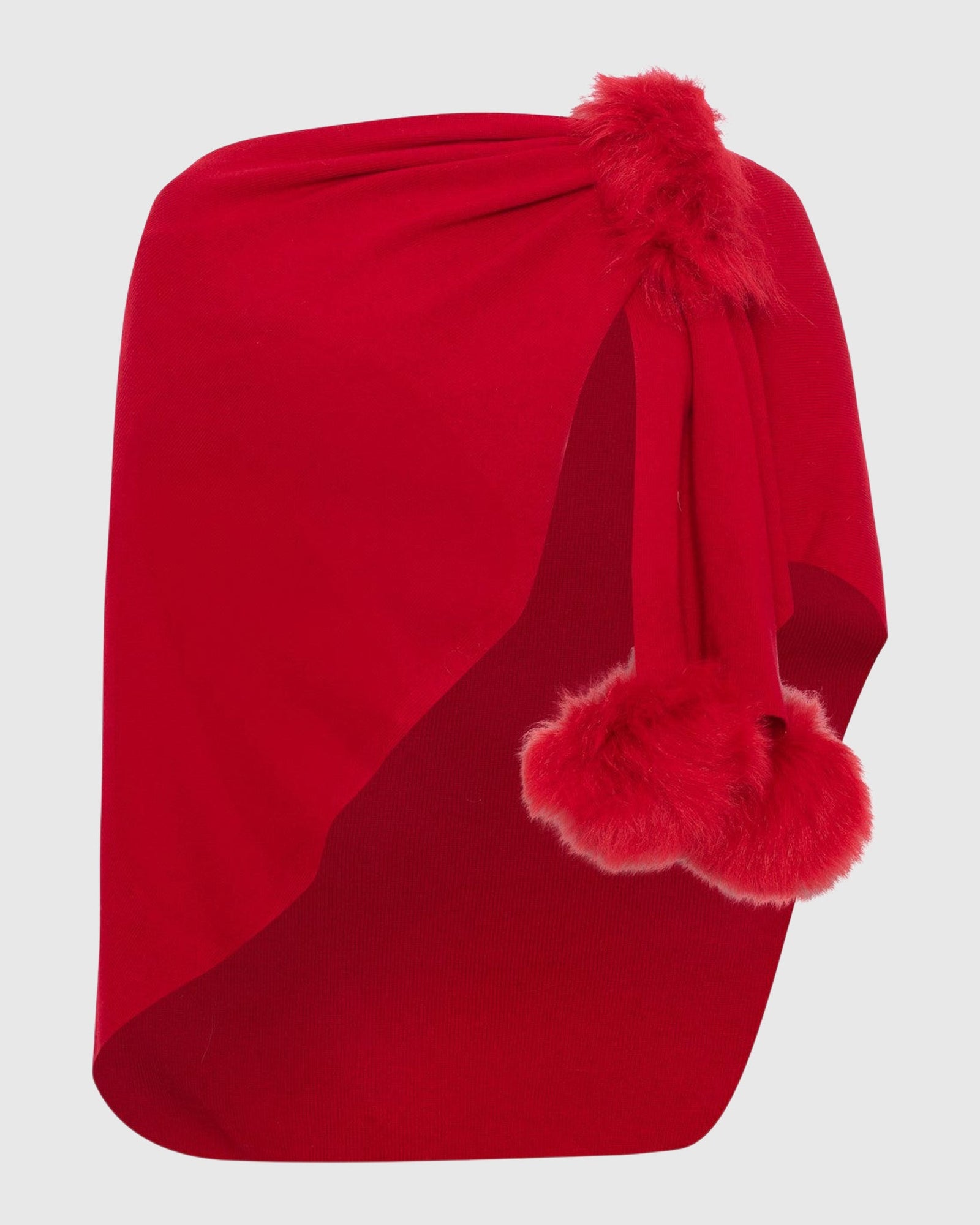 Select Wool Capelet With Select Lamb Poms | Red