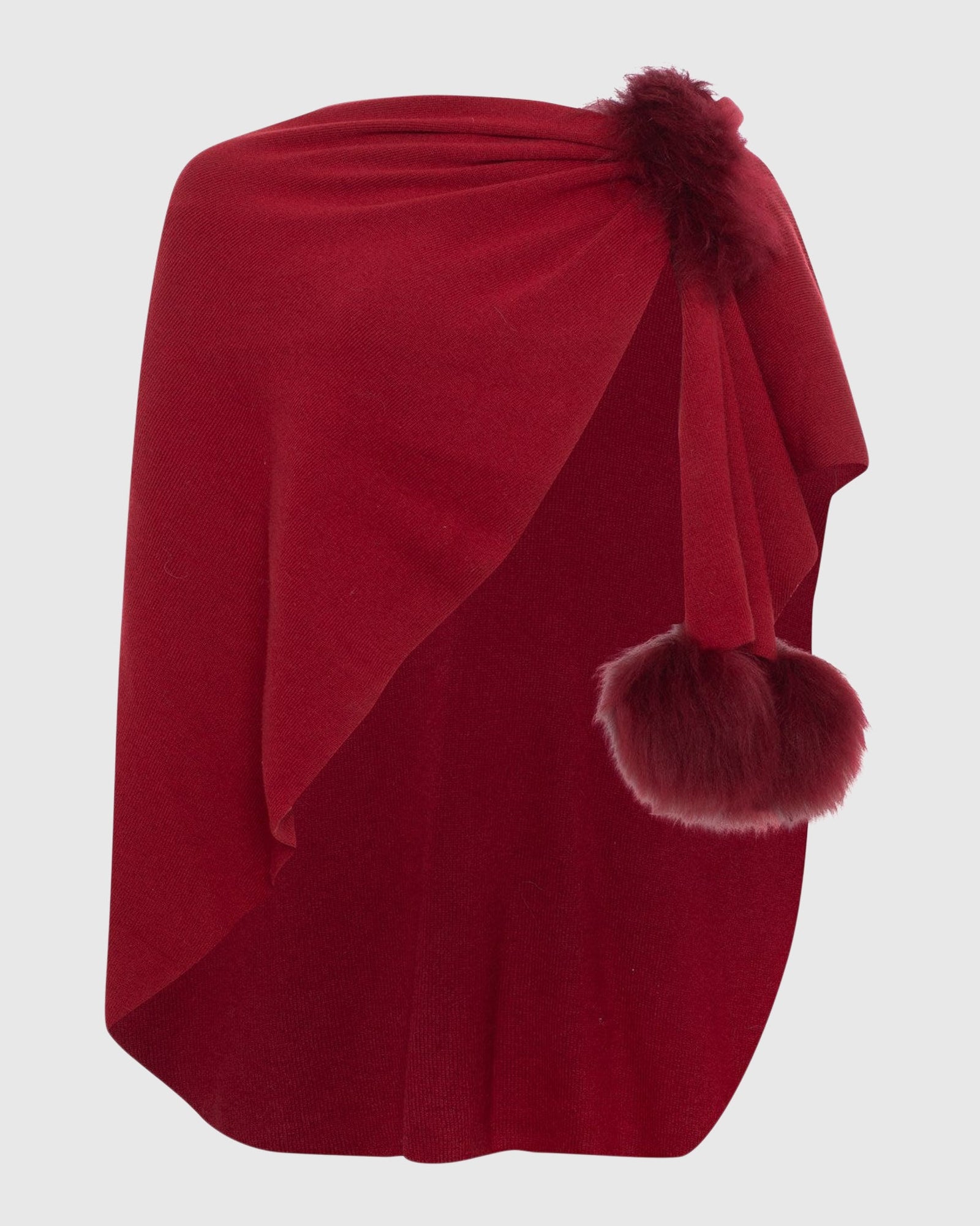 Select Wool Capelet With Select Lamb Poms | Wine