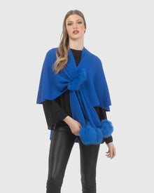 Select Wool Capelet With Select Lamb Poms | Blue
