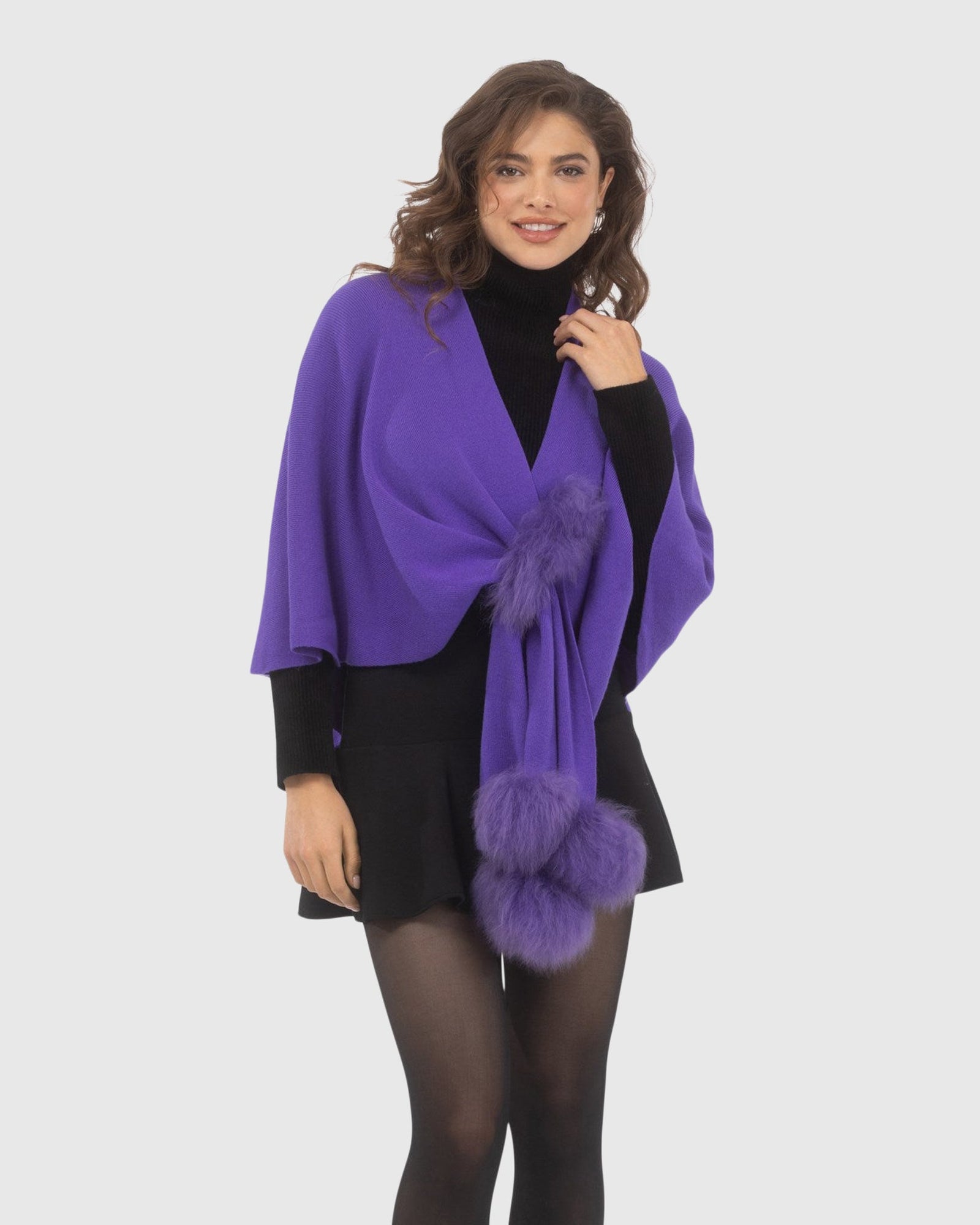 Select Wool Capelet With Select Lamb Poms | Lavender