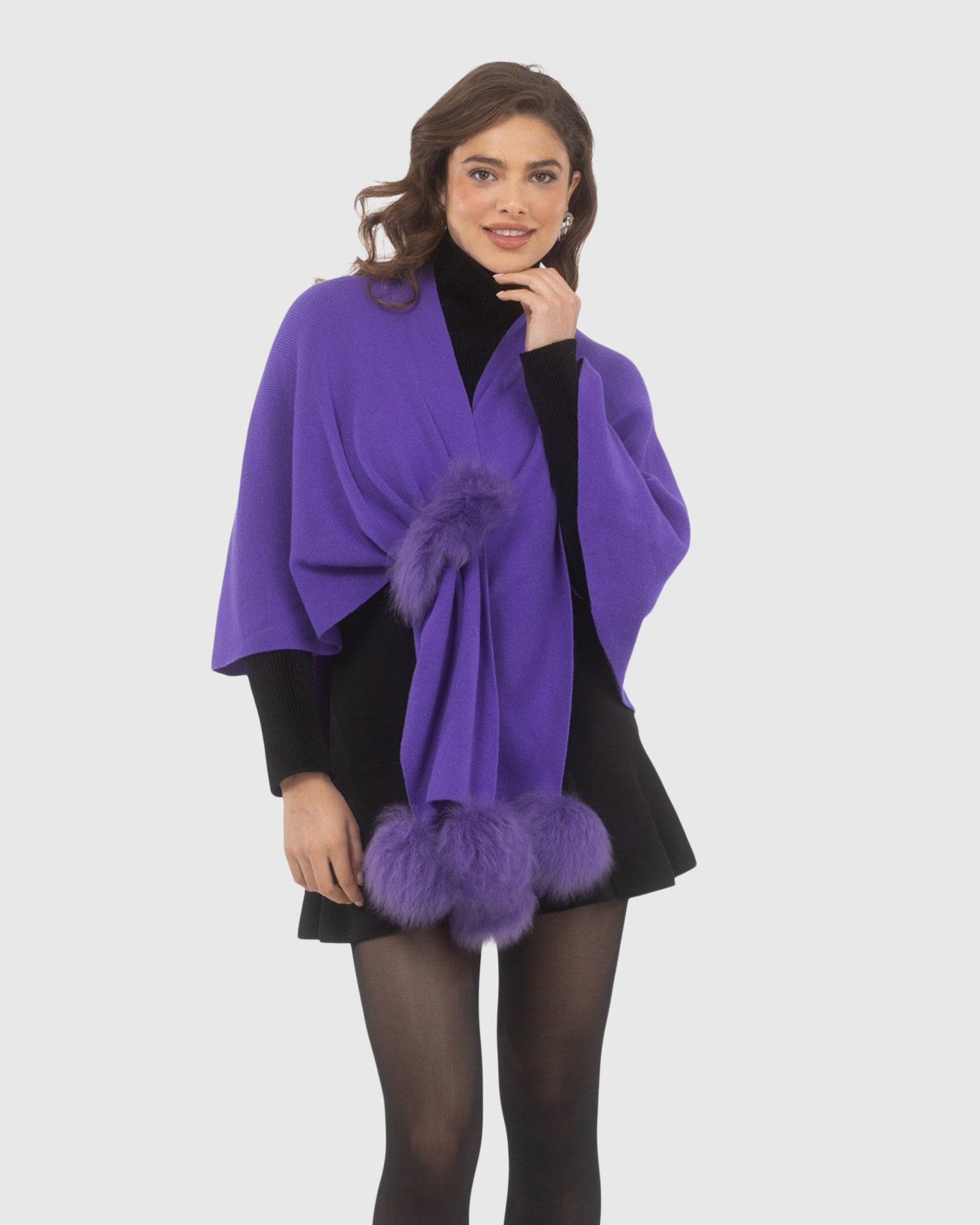 Select Wool Capelet With Select Lamb Poms | Lavender