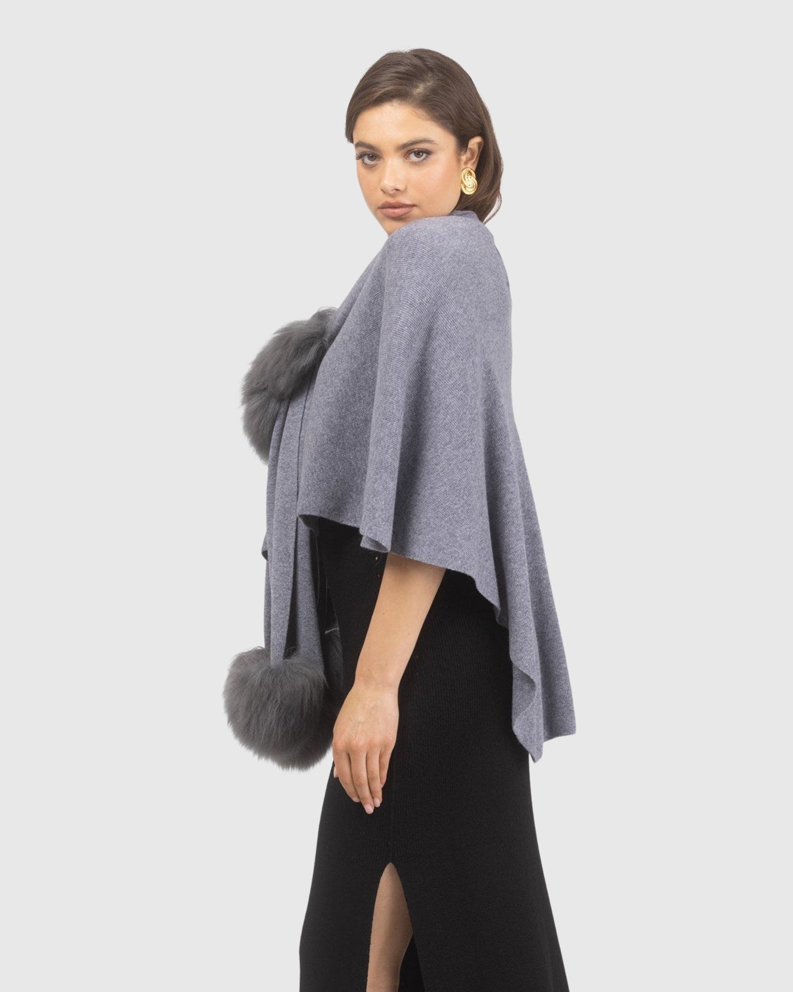 Select Wool Capelet With Select Lamb Poms | Gray