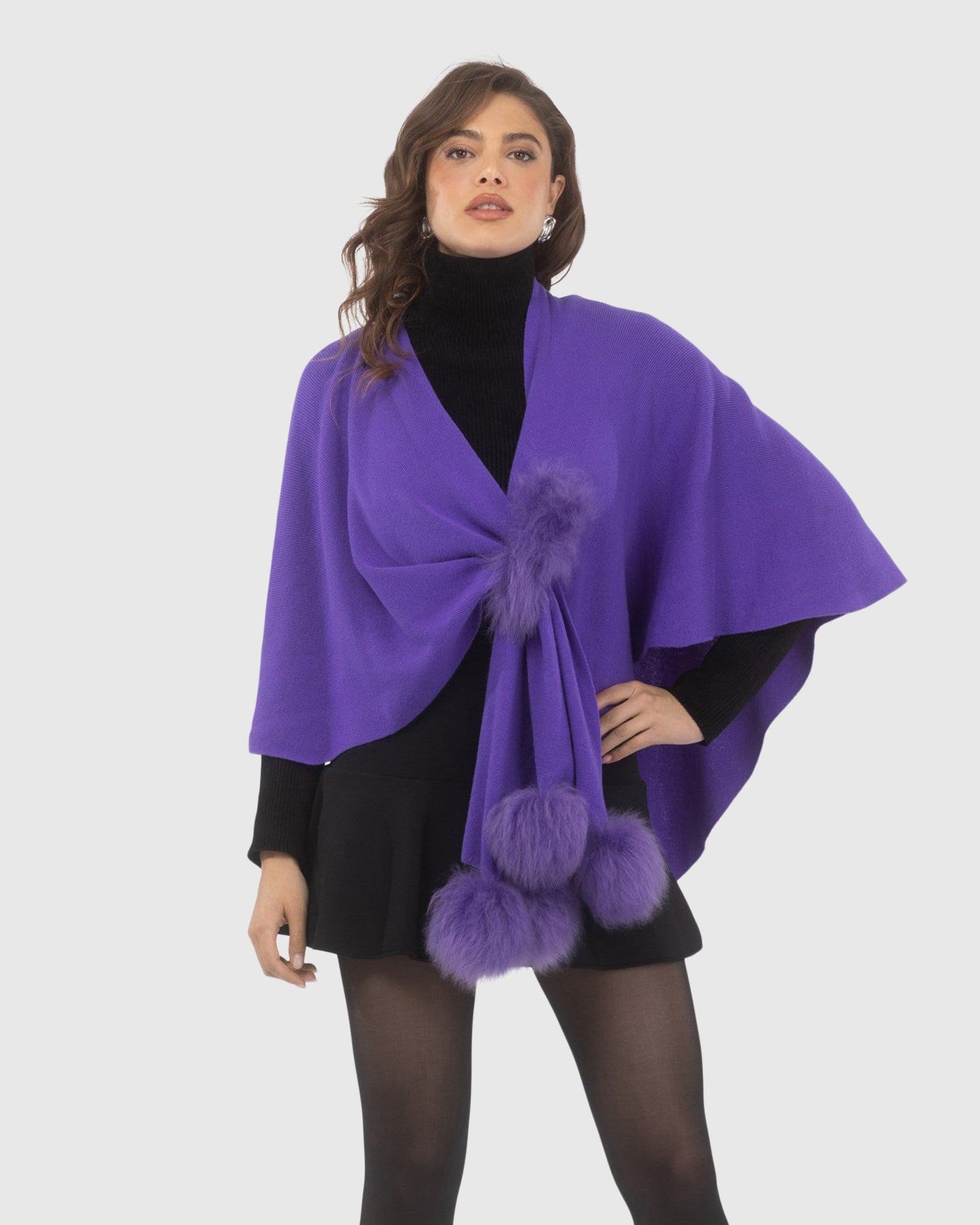 Select Wool Capelet With Select Lamb Poms | Lavender