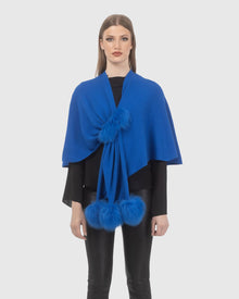 Select Wool Capelet With Select Lamb Poms | Blue