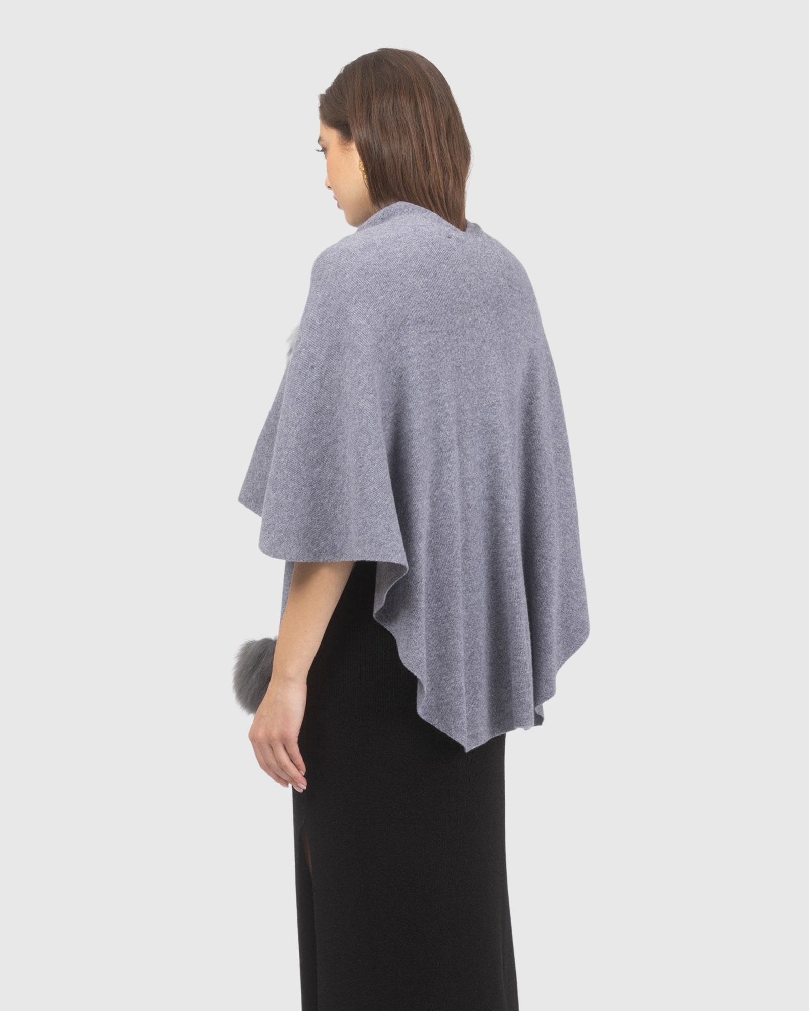 Select Wool Capelet With Select Lamb Poms | Gray
