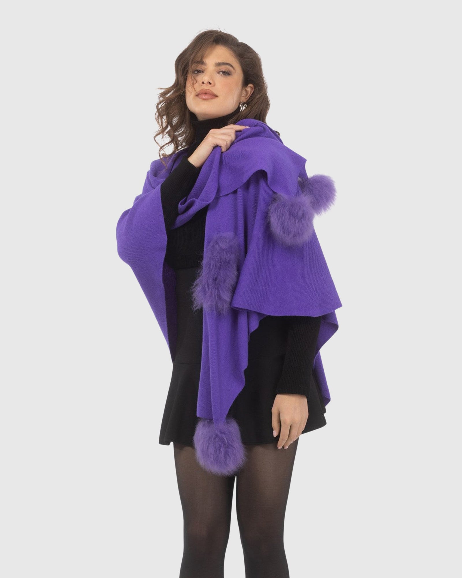 Select Wool Capelet With Select Lamb Poms | Lavender