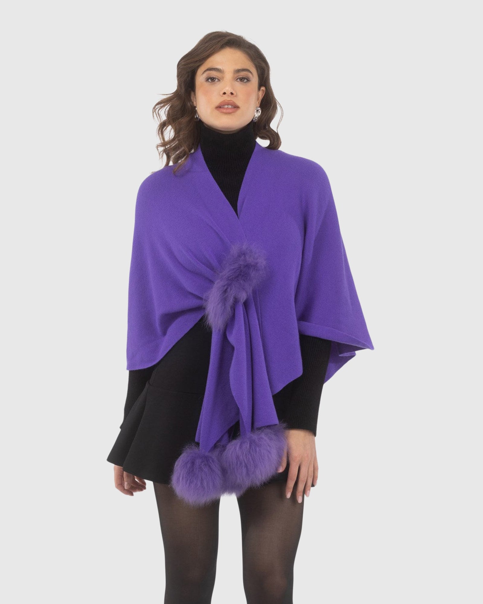 Select Wool Capelet With Select Lamb Poms | Lavender