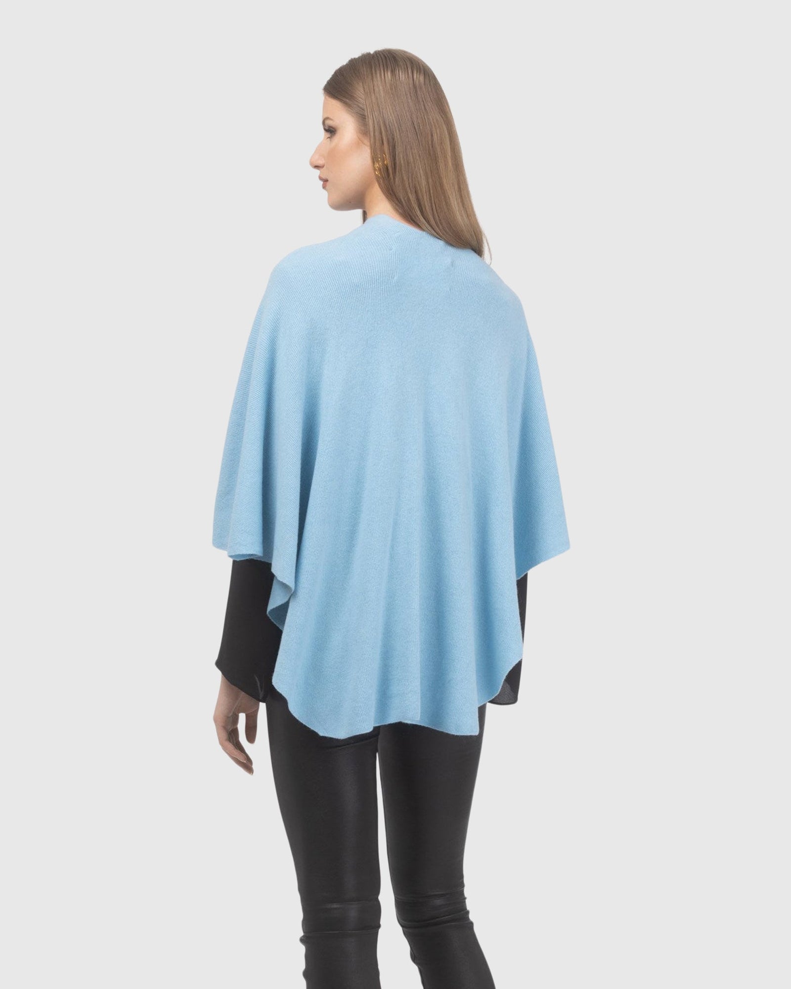 Select Wool Capelet With Select Lamb Poms | Light Blue