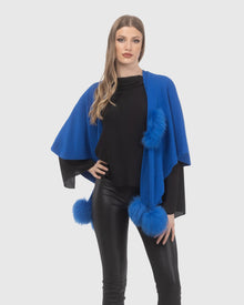 Select Wool Capelet With Select Lamb Poms | Blue