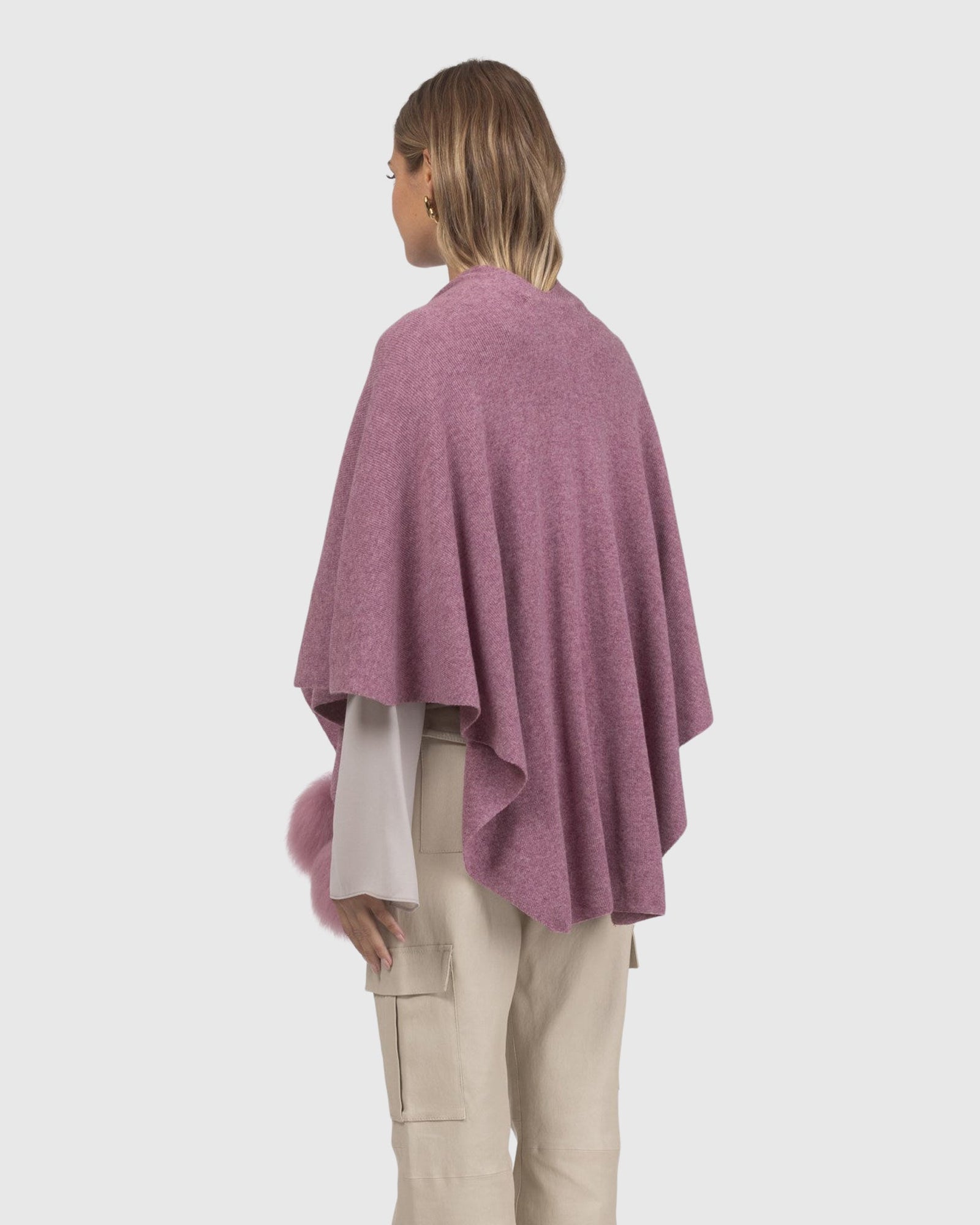 Select Wool Capelet With Select Lamb Poms | Mauve